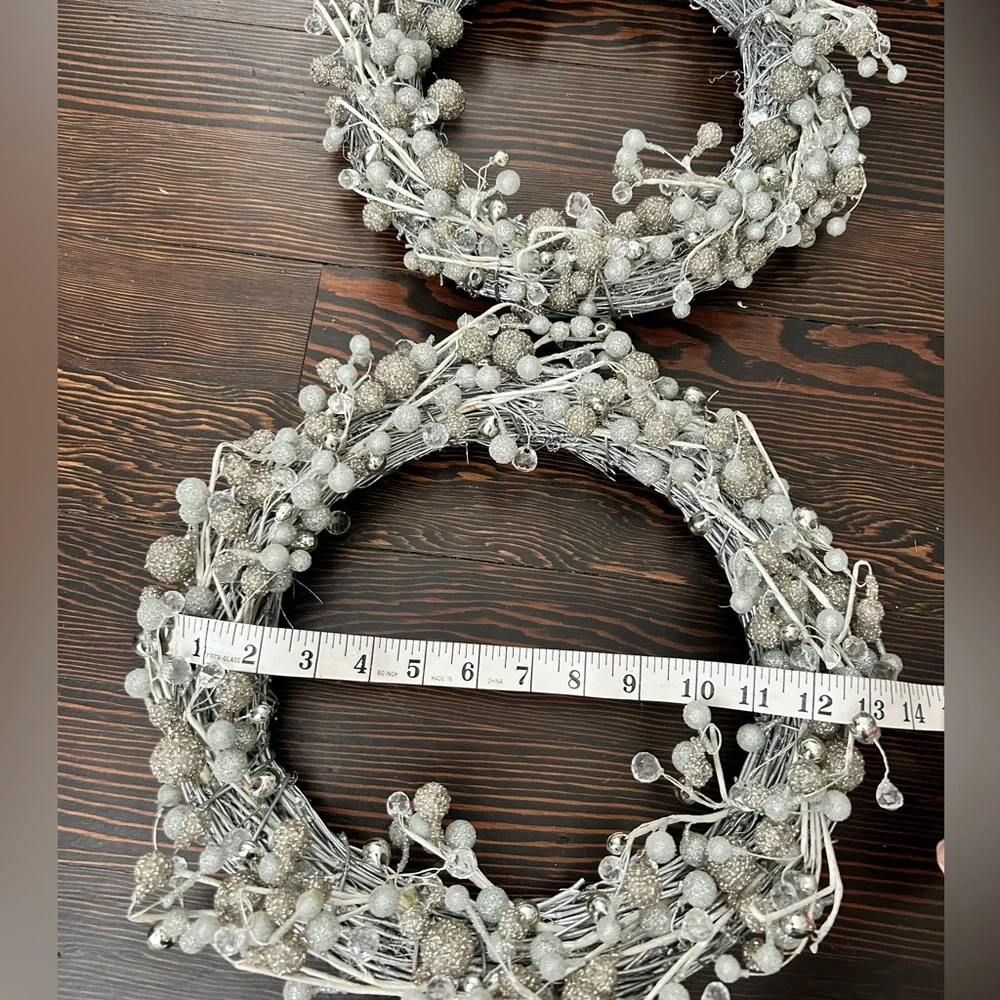 set of two silver winter wreaths